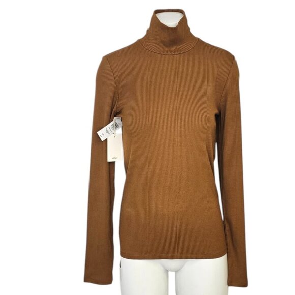Aritzia Wilfred Only Hip, Long Sleeve, Mock Neck, Ribbed Shirt, Brown, Modal, M - Picture 1 of 8